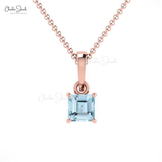 Women Minimalist Dainty Natural 4mm Aquamarine Gemstone Pendant Necklace 14k Solid Gold Pendant Light Weight Jewelry For Birthday Gift