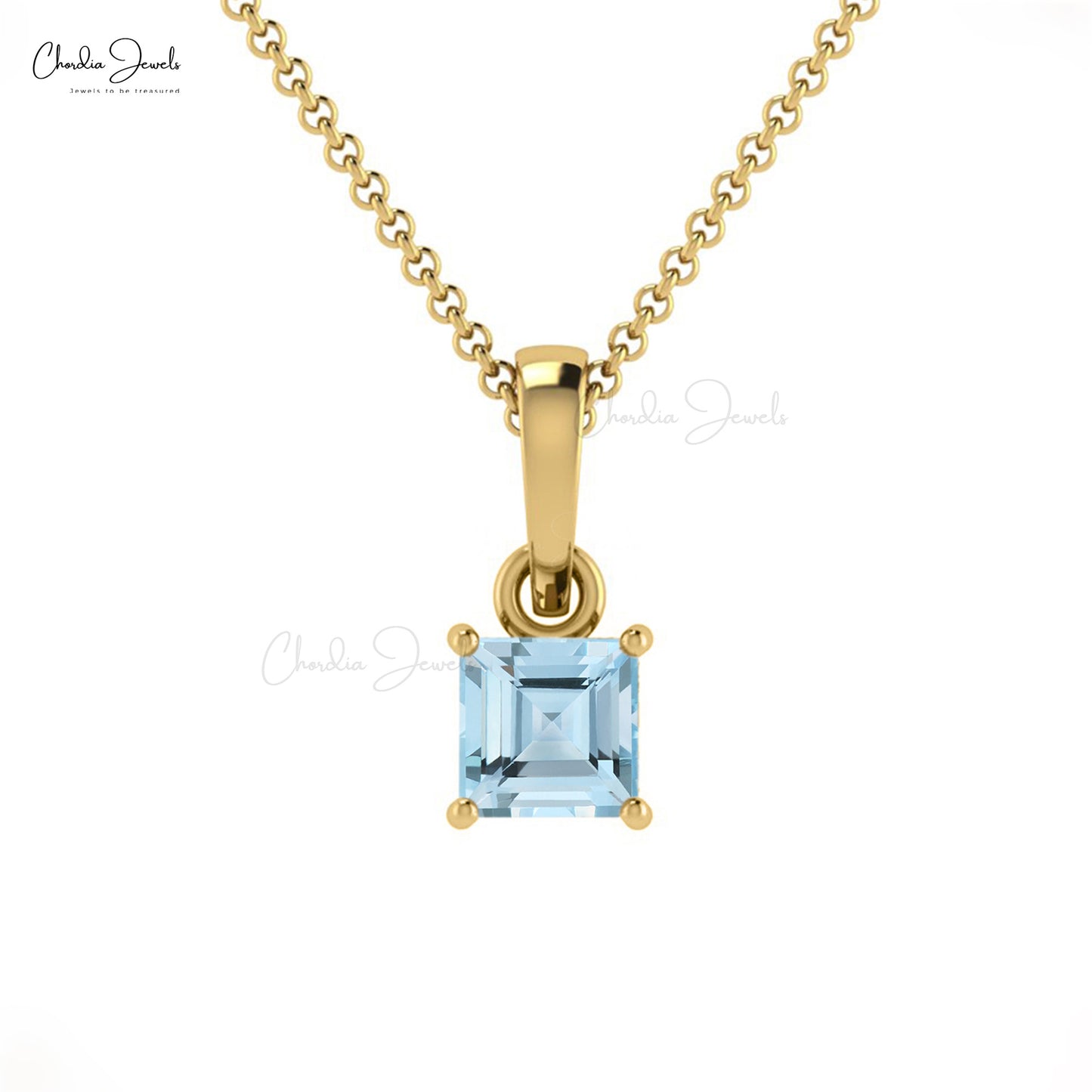 Women Minimalist Dainty Natural 4mm Aquamarine Gemstone Pendant Necklace 14k Solid Gold Pendant Light Weight Jewelry For Birthday Gift