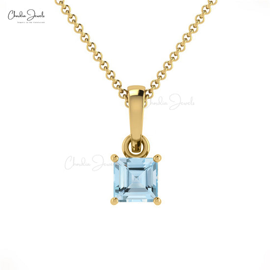 Women Minimalist Dainty Natural 4mm Aquamarine Gemstone Pendant Necklace 14k Solid Gold Pendant Light Weight Jewelry For Birthday Gift