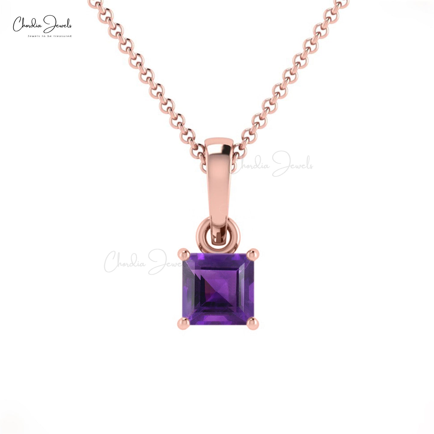 New Unique Design Natural Purple Amethyst Pendant Necklace Square Shape February Birthstone Gemstone Pendant 14k Real Gold Jewelry For Gift