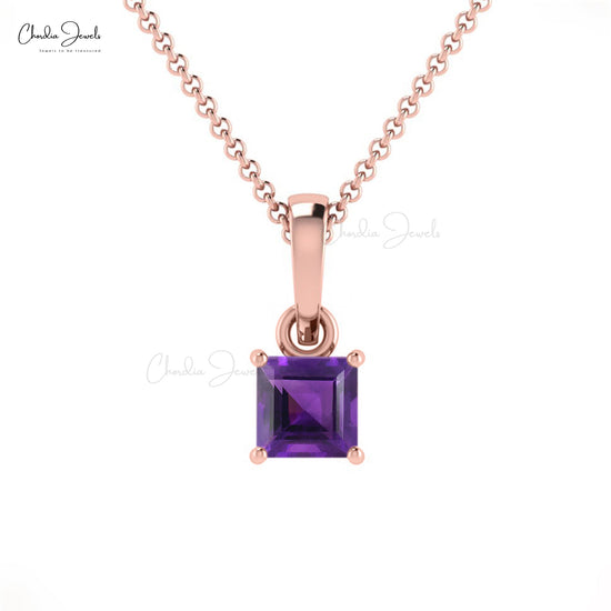 Load image into Gallery viewer, New Unique Design Natural Purple Amethyst Pendant Necklace Square Shape February Birthstone Gemstone Pendant 14k Real Gold Jewelry For Gift
