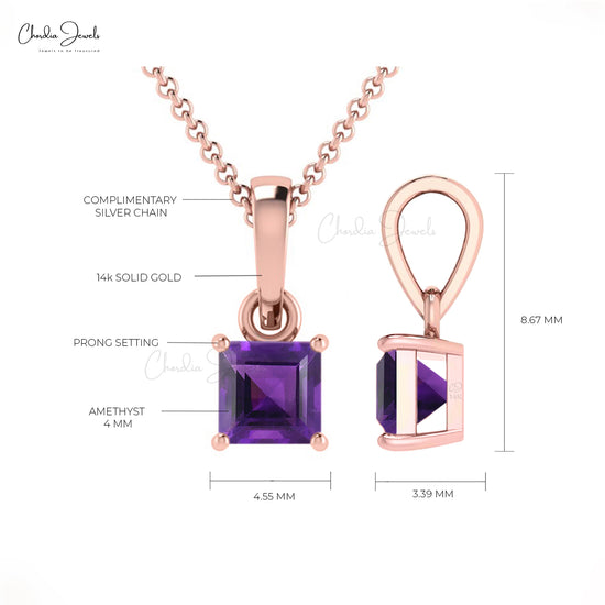 Amazon.com: Althum Natural Amethyst Necklace 925 Sterling Silver 7.8mm *  9.8mm Emerald Cut Genuine Purple Amethyst Pendant Necklace : Clothing,  Shoes & Jewelry