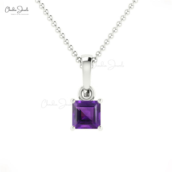 New Unique Design Natural Purple Amethyst Pendant Necklace Square Shape February Birthstone Gemstone Pendant 14k Real Gold Jewelry For Gift