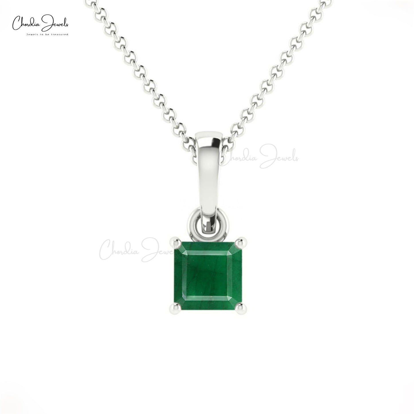 Green Emerald Gemstone Pendant Necklace in 14k Solid Gold