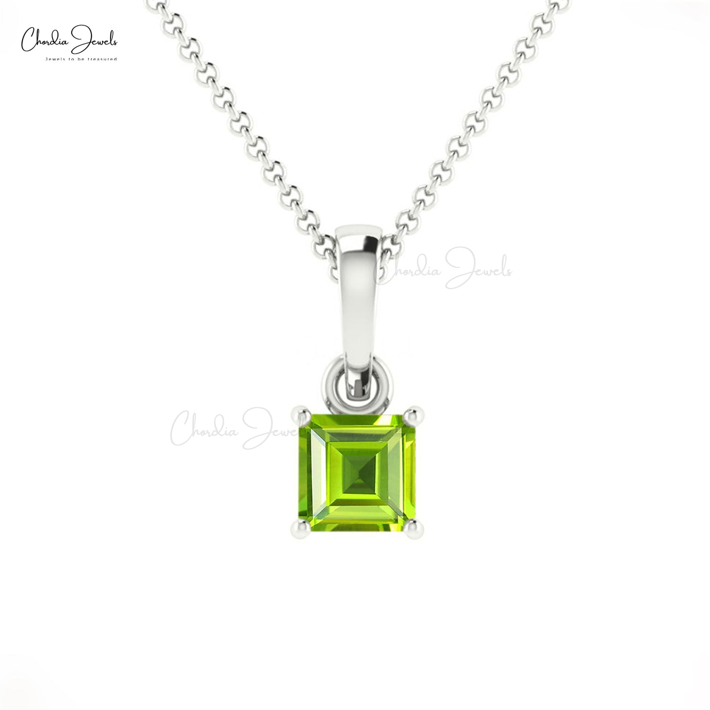 4mm Square Cut Natural Peridot Pendant For Women, 14k Solid Gold Gemstone Pendant, 0.40 Carat August Birthstone 4-Prong Set Pendant For Anniversary