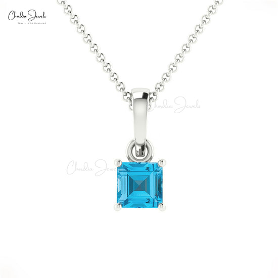 Load image into Gallery viewer, Custom Simple Gemstone Square Pendant Necklace in 14k Pure Gold Genuine Swiss Blue Topaz Necklace For Her Minimalist Jewelry For Gift
