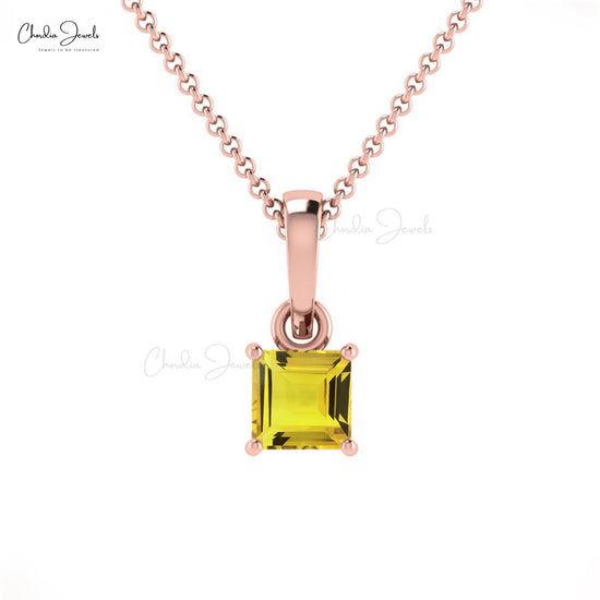 Handmade Stylish Genuine 4mm Yellow Sapphire Gemstone Pendant Necklace 14k Real Gold Pendant Engagement Gift For Her