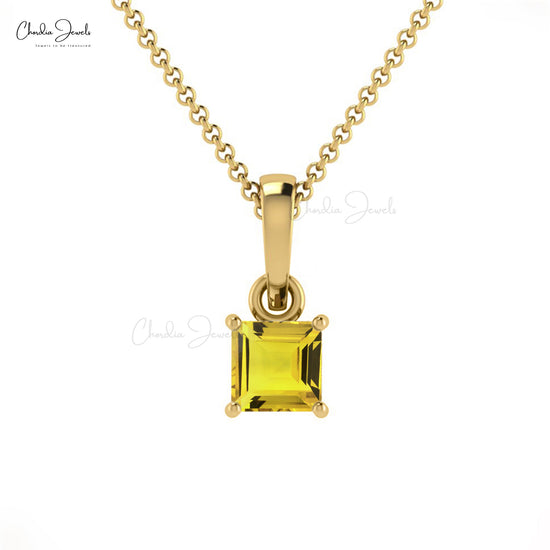 Handmade Stylish Genuine 4mm Yellow Sapphire Gemstone Pendant Necklace 14k Real Gold Pendant Engagement Gift For Her