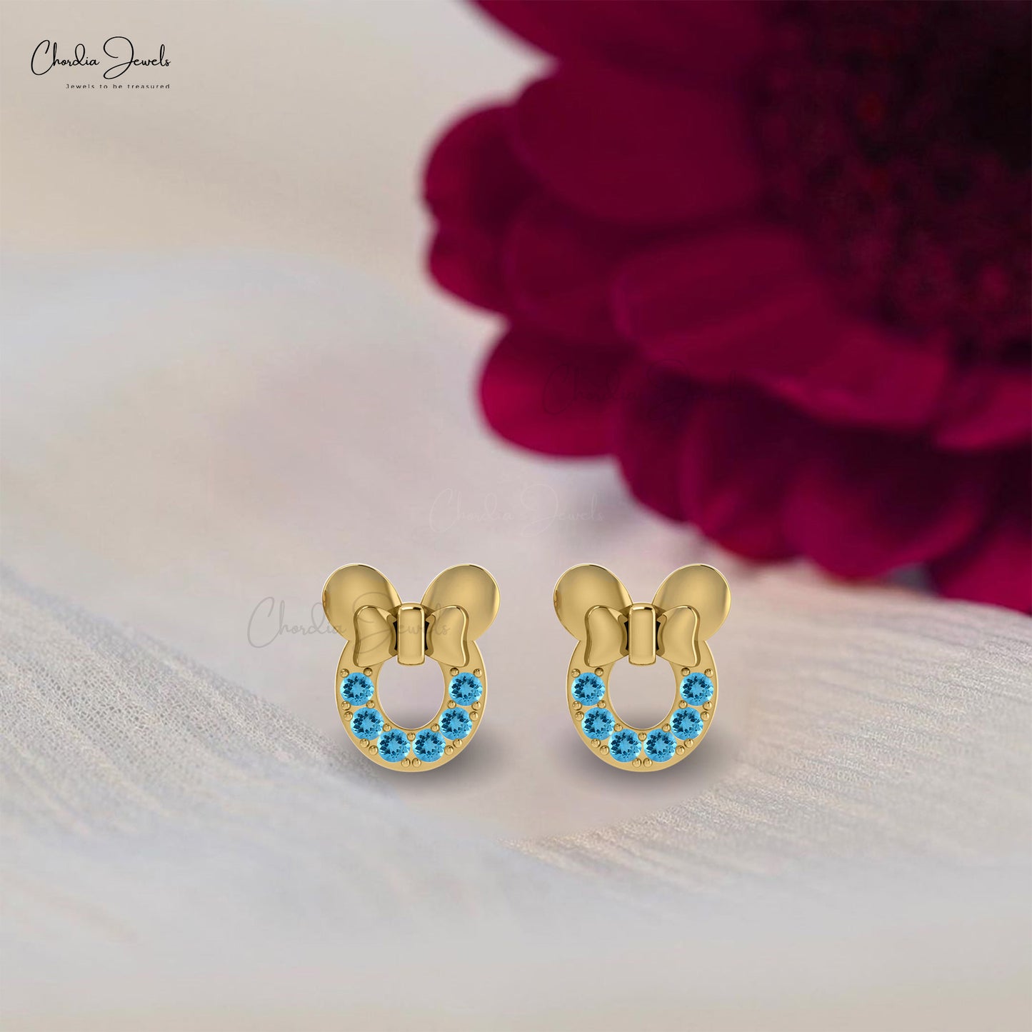 Mickey Mouse Earrings With Swiss Blue Topaz