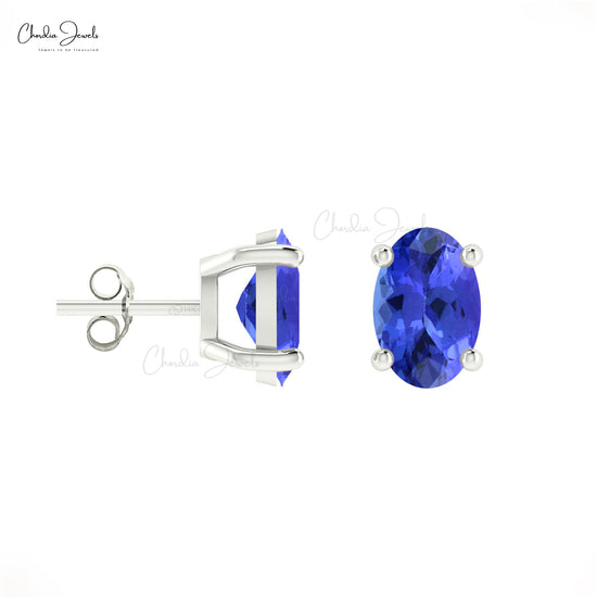Load image into Gallery viewer, Elegant Tanzanite Solitaire Earrings 6x4mm Oval Cut Natural Gemstone Push Back Dainty Studs 14k Real Gold  Fine Jewelry For Wedding Gift
