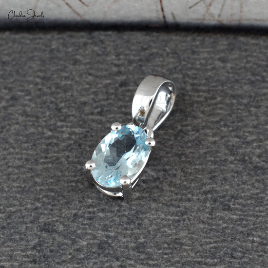 AAA Quality March Birthstone Natural Aquamarine Gemstone Pendant Necklace 14k Solid White Gold Jewelry For Wife