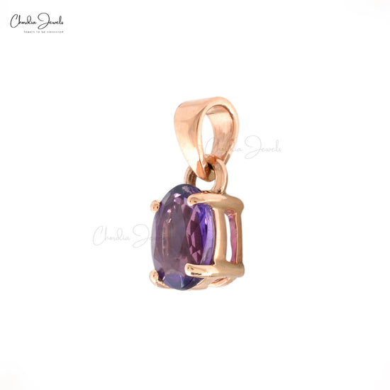 Trendy Oval Shape Natural Purple Amethyst Handmade Solitaire Gemstone Pendant in Real 14k Rose Gold Gift For Her