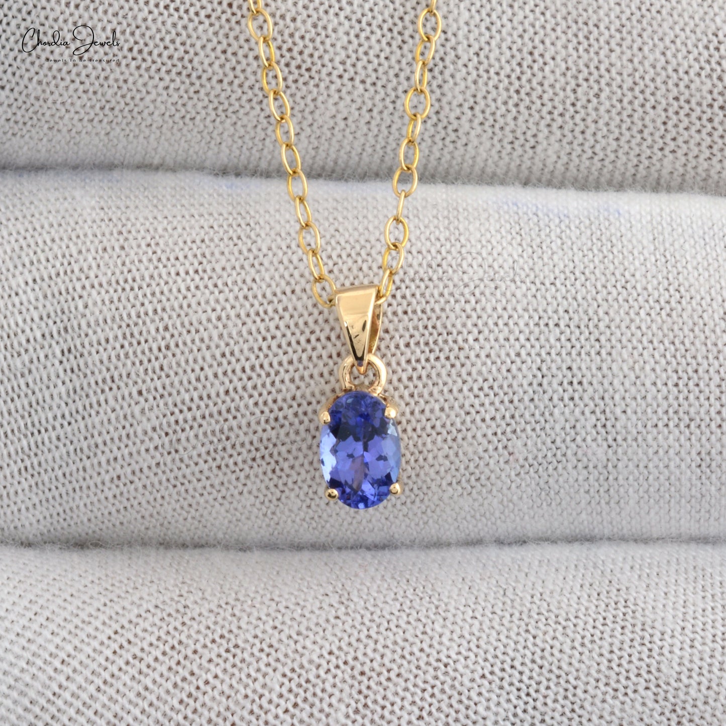 Real 14k Yellow Gold Solitaire Pendant In 6x4mm Tanzanite Gemstone Hallmark Necklace