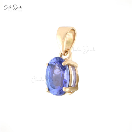 Genuine Tanzanite 6x4mm Oval Cut Dainty Pendant For Birthday Gift 14k Solid Yellow Gold Prong Set Minimalist Jewelry