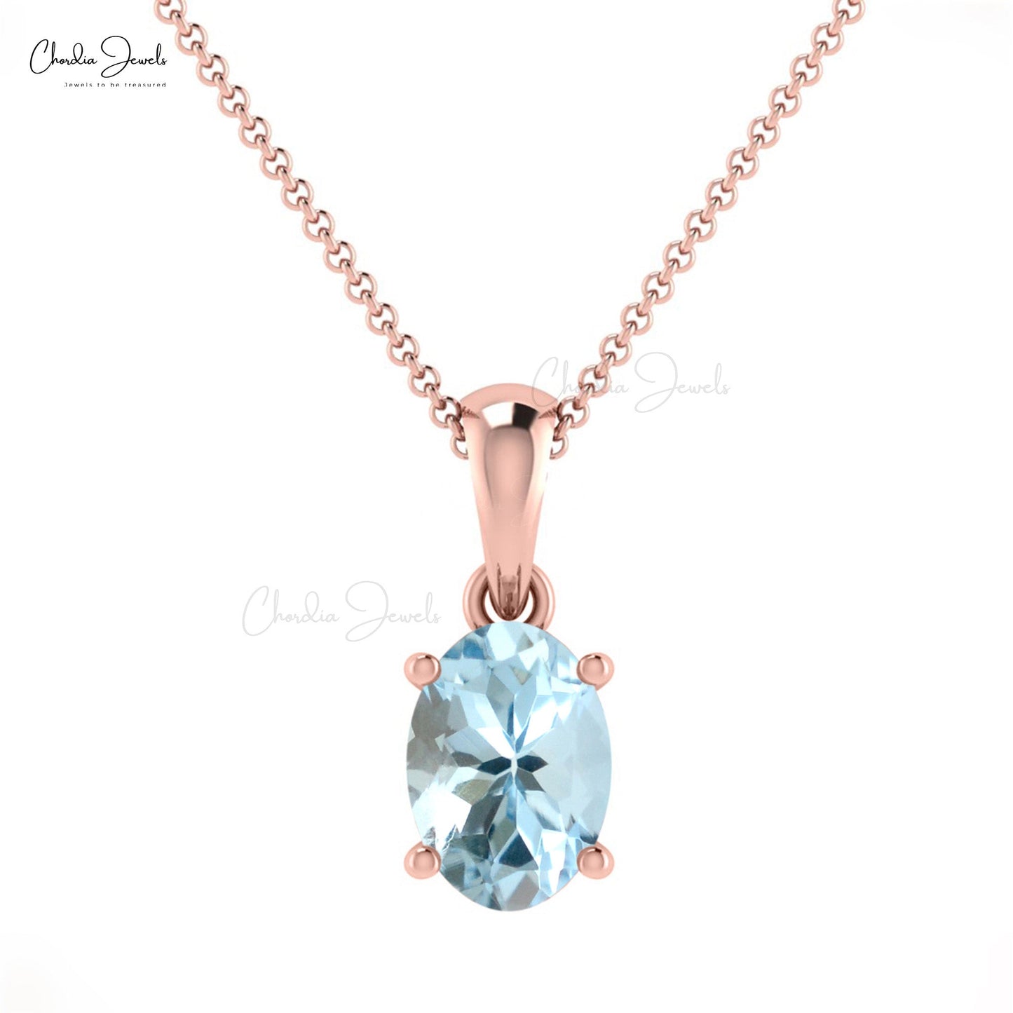 Genuine Aquamarine Oval Gemstone Pendant in 14k Gold