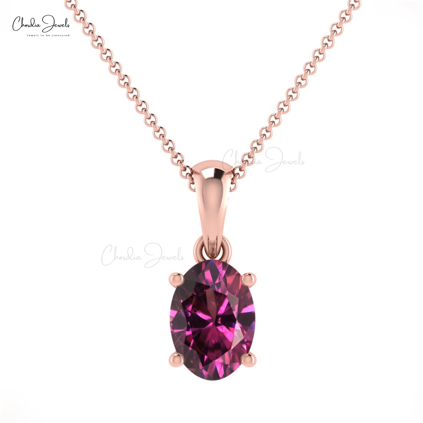 Trendy Fashion Genuine Rhodolite Garnet Gemstone Pendant Necklace For Women 14k Pure Gold Pendant Hallmarked Jewelry For Valentine's Day Gift