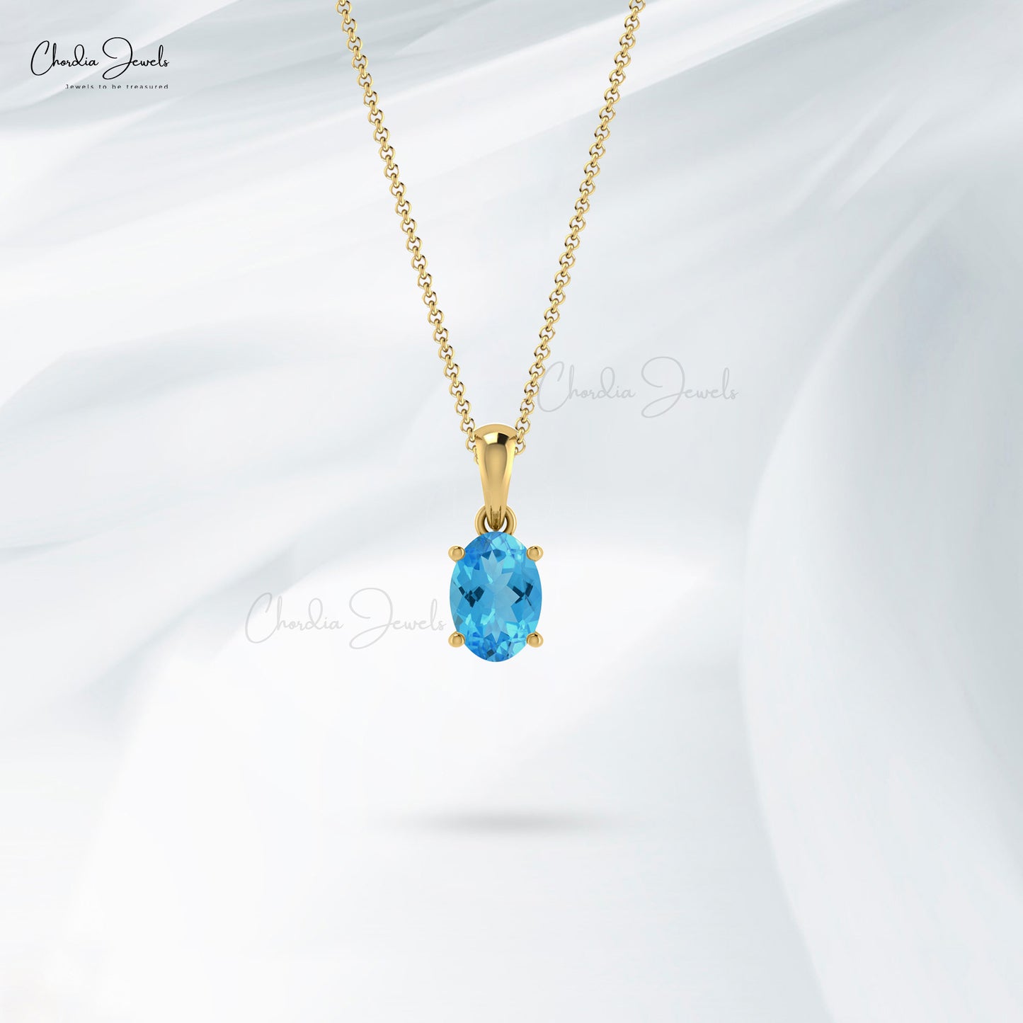 Natural Swiss Blue Topaz Pendant