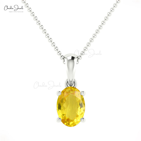 Genuine Yellow Sapphire Pendant Necklace Oval Shape September Birthstone Gemstone Pendant in 14k Real Gold Wedding Gift For Her