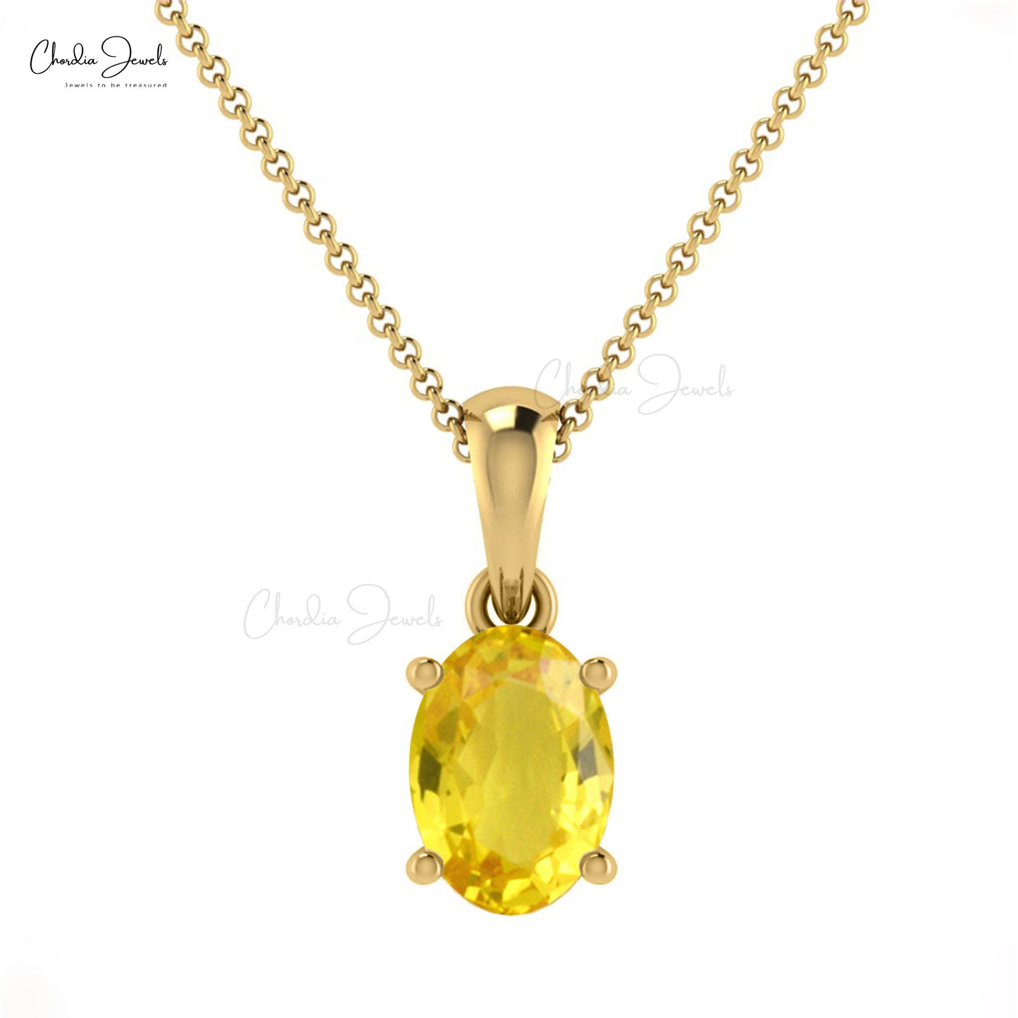 Genuine Yellow Sapphire Pendant Necklace Oval Shape September Birthstone Gemstone Pendant in 14k Real Gold Wedding Gift For Her