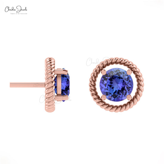 Genuine Tanzanite Spiral Stud Earrings 14k Gold 0.98ct December Birthstone Earrings Gift