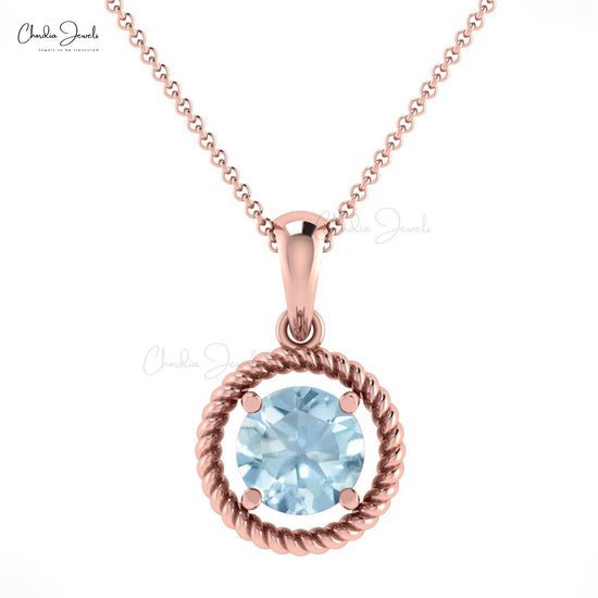 Elegant Aquamarine Spiral Pendant 14k Real Gold 0.45ct Gemstone Jewelry For Birthday Gift