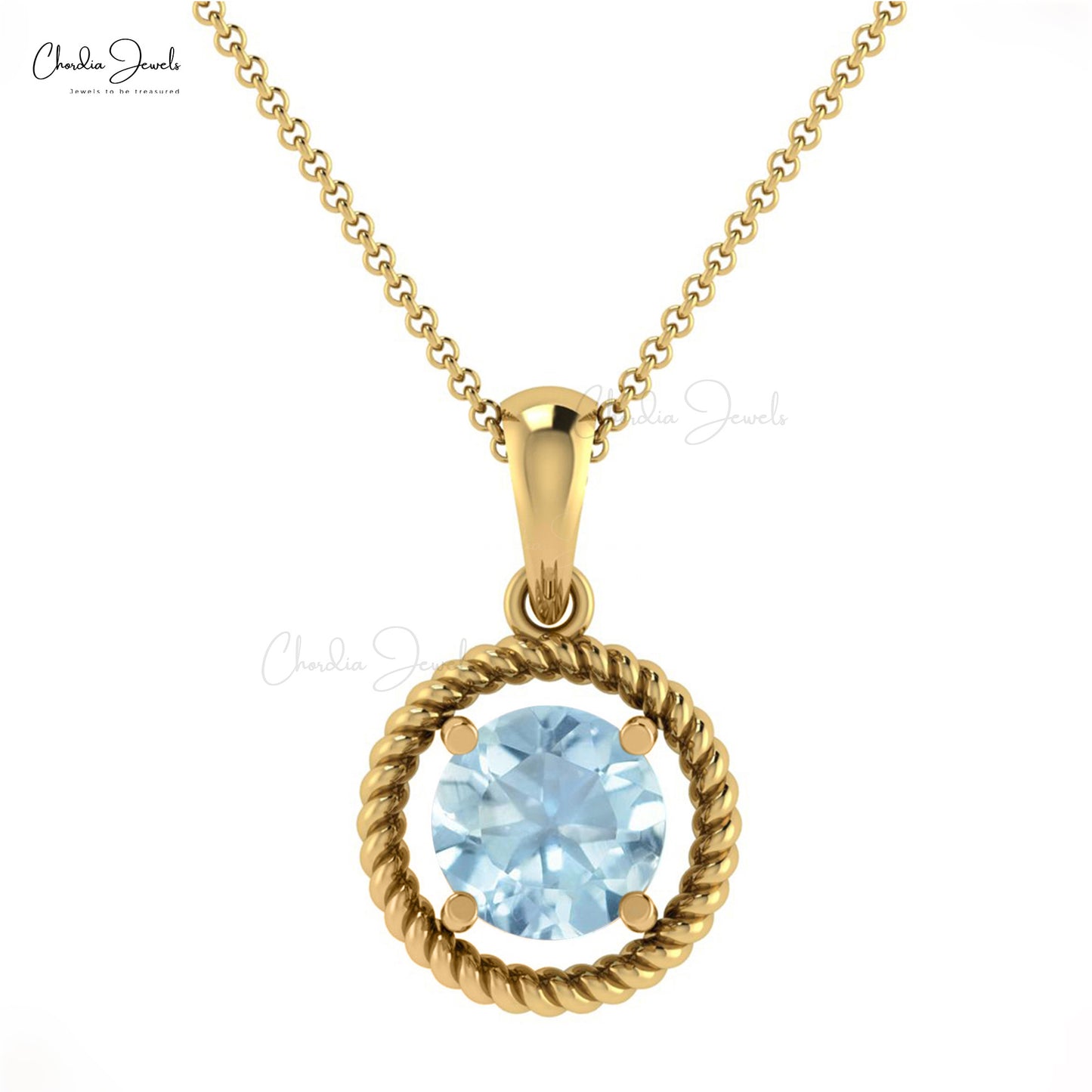 Elegant Aquamarine Spiral Pendant 14k Real Gold 0.45ct Gemstone Jewelry For Birthday Gift