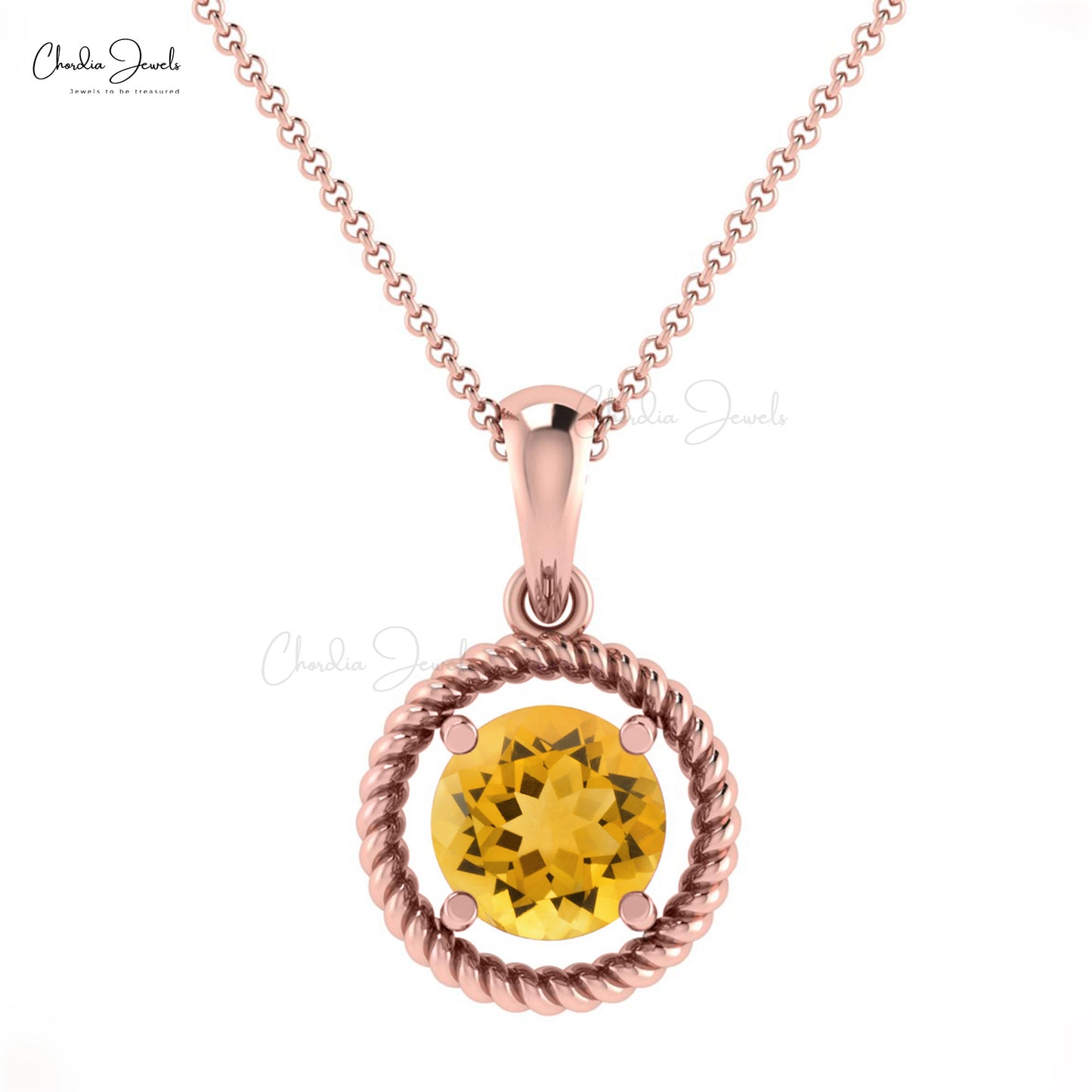 Classic Design Beautiful Spiral Pendant Necklace November Birthstone Natural Yellow Citrine Gemstone  Pendant in 14k Real Gold Dainty Jewelry For Her