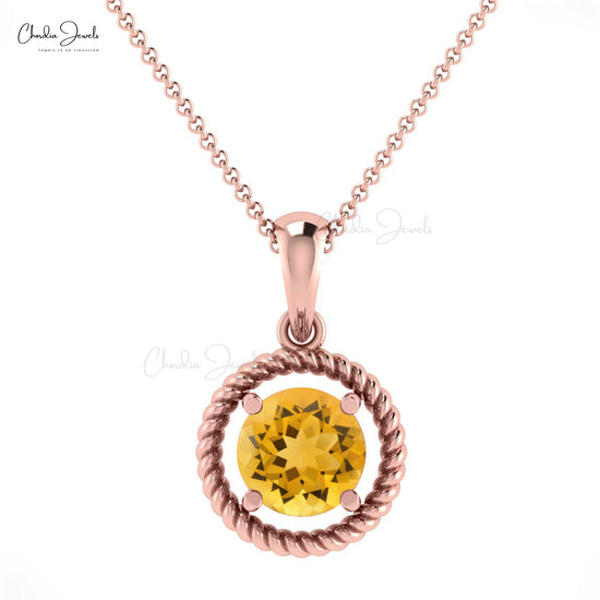 Classic Design Beautiful Spiral Pendant Necklace November Birthstone Natural Yellow Citrine Gemstone  Pendant in 14k Real Gold Dainty Jewelry For Her