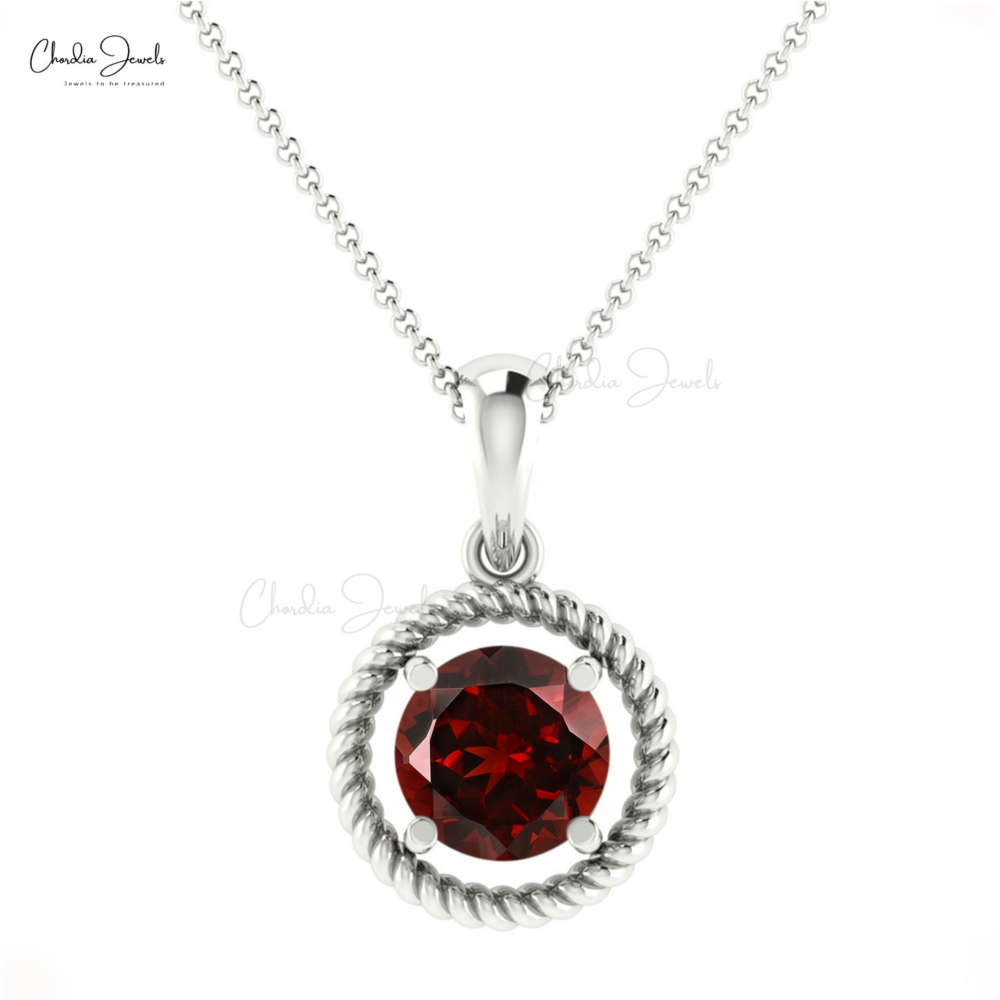 Round Dangle Charm With 5mm Red Garnet Gemstone 14k Solid Gold Solitaire Pendant