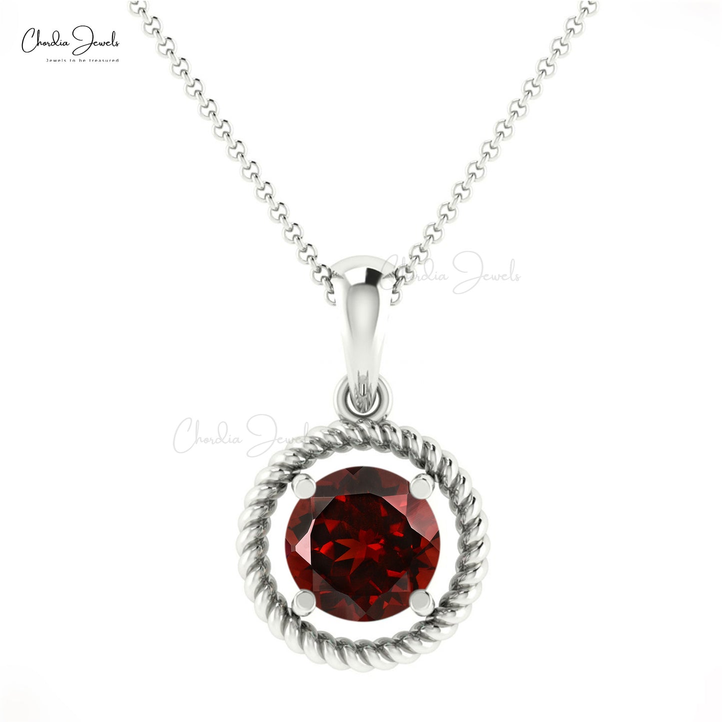 Creative Luxury Spiral Pendant Round Brilliant Cut Natural Red Garnet Pendant Necklace For Women in 14k Pure Gold Light Weight Jewelry For Gift