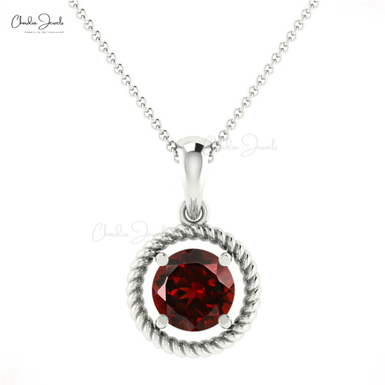 Round Dangle Charm With 5mm Red Garnet Gemstone 14k Solid Gold Solitaire Pendant