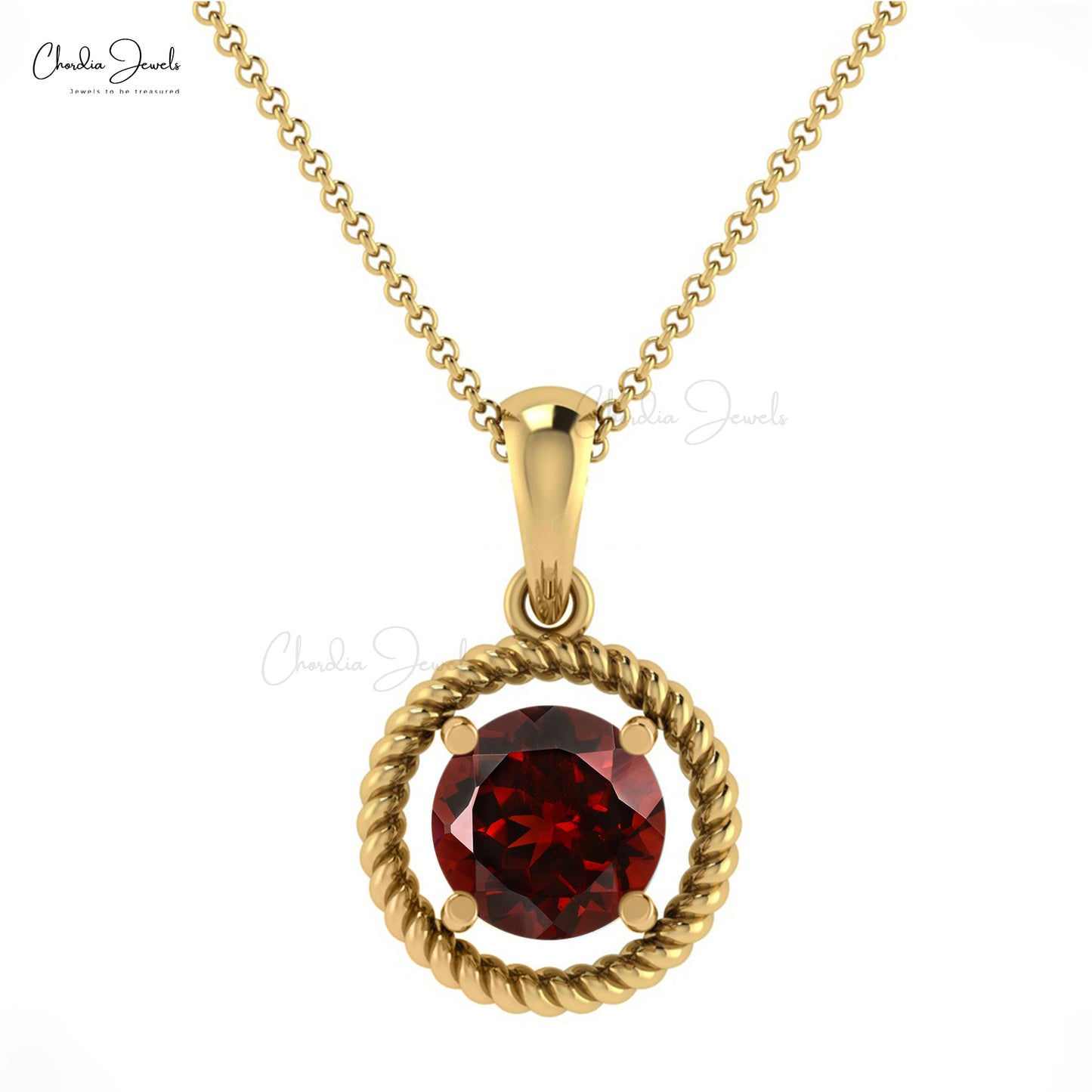 Creative Luxury Spiral Pendant Round Brilliant Cut Natural Red Garnet Pendant Necklace For Women in 14k Pure Gold Light Weight Jewelry For Gift