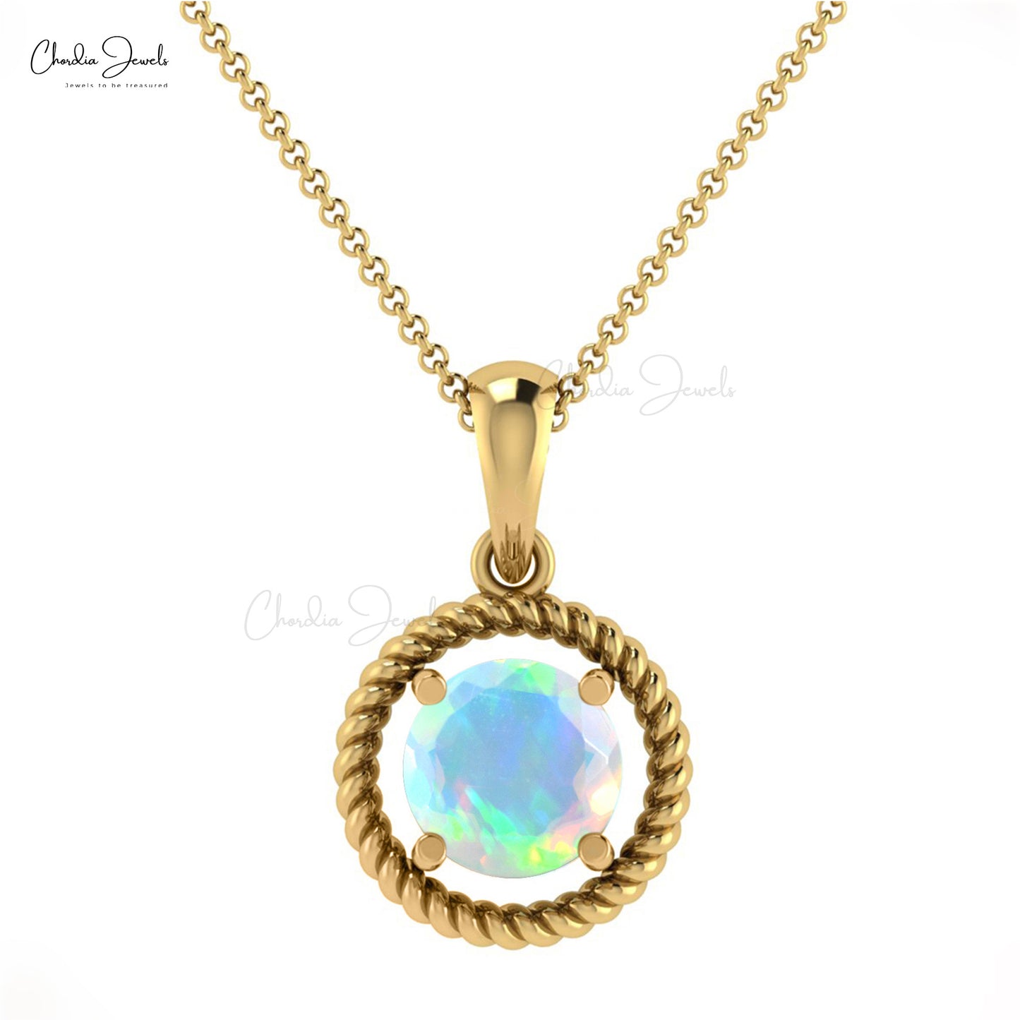 Brilliant Cut Spiral Charm With 5mm Fire Opal Prong Set In 14k Real Gold Pendant