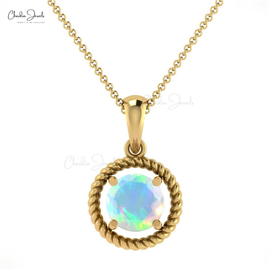 Brilliant Cut Spiral Charm With 5mm Fire Opal Prong Set In 14k Real Gold Pendant