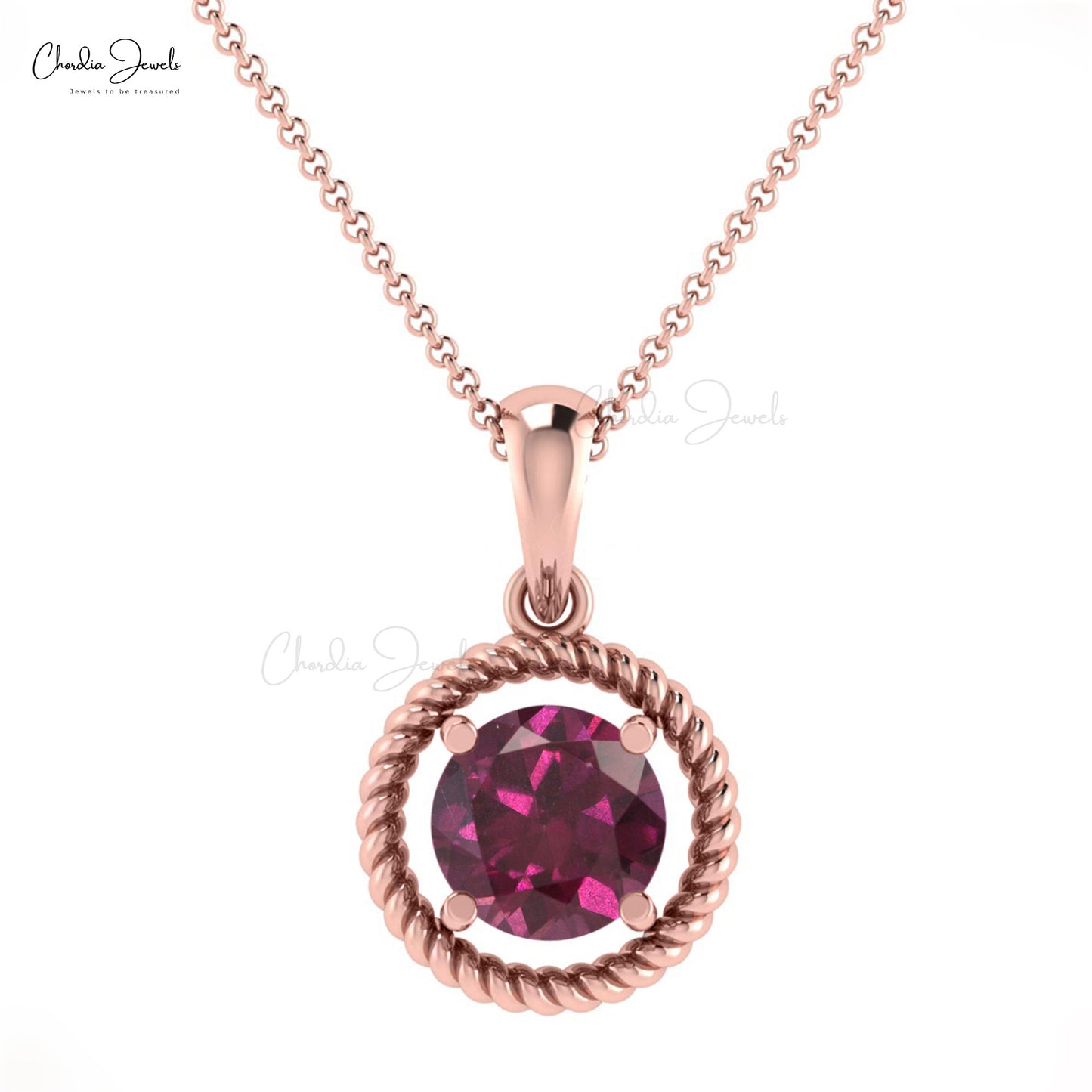 Radiant Rhodolite Garnet Minimalist Spiral Pendant For Women 14k Solid Gold Fine Jewelry