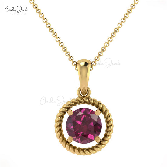 Radiant Rhodolite Garnet Minimalist Spiral Pendant For Women 14k Solid Gold Fine Jewelry