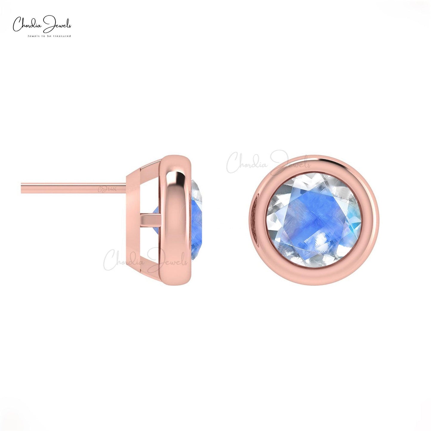 Load image into Gallery viewer, 0.28 Carats Round Rainbow Moonstone Solitaire Stud Earrings In 14k Solid Gold - Chordia Jewels
