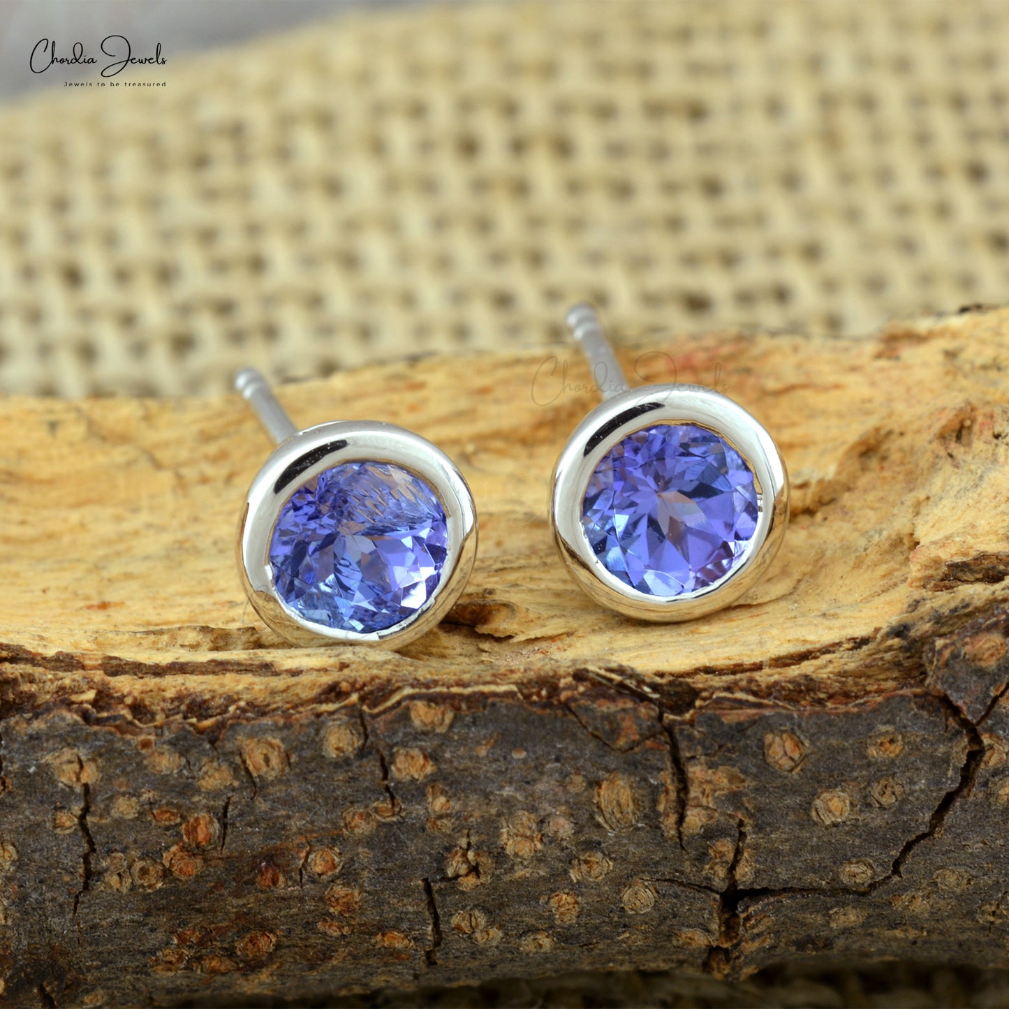 Round Tanzanite Gemstone Studs