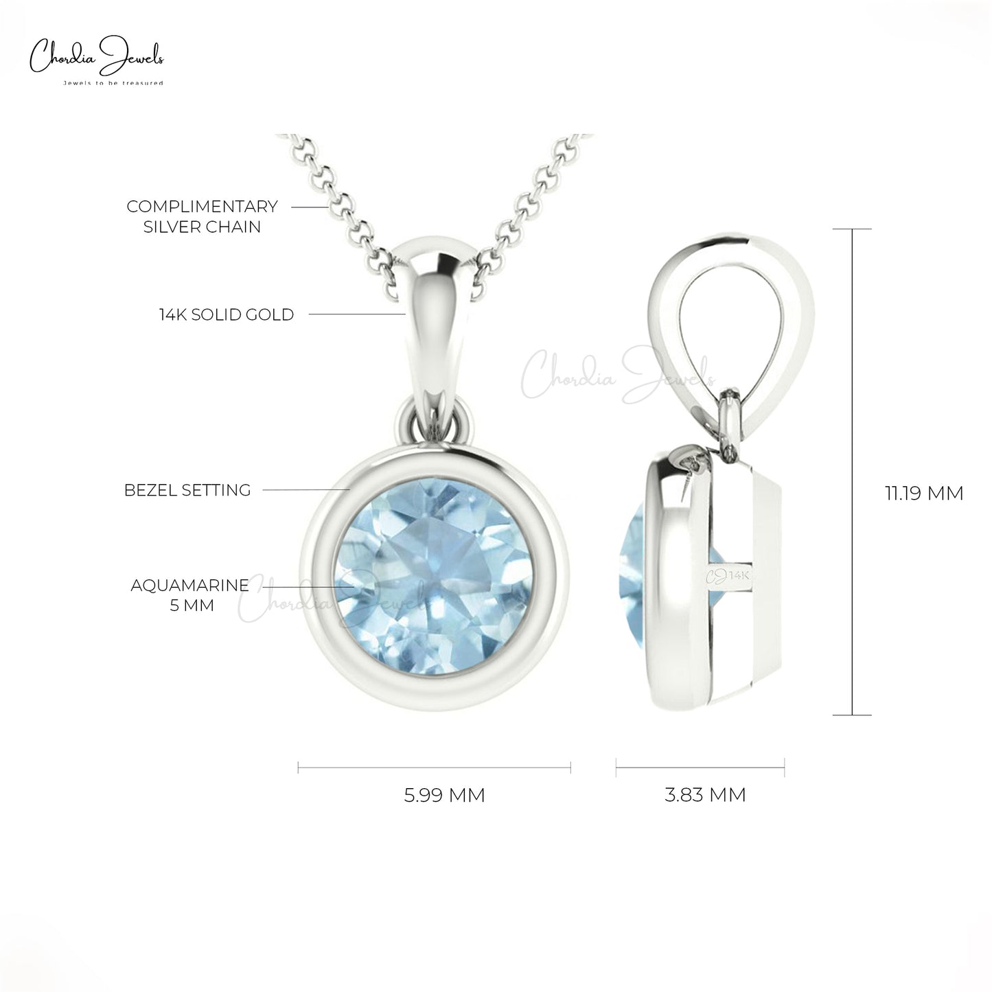 Natural Aquamarine Solitaire Pendant