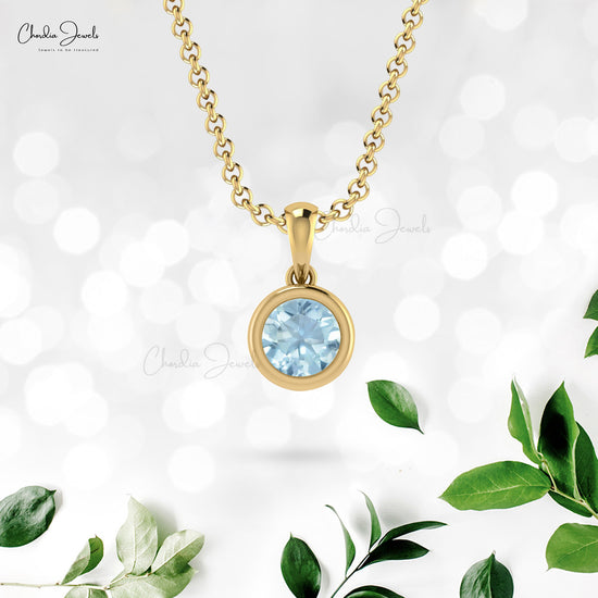 Authentic Aquamarine Solitaire Pendant in 14K Solid Gold Online
