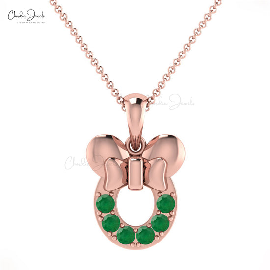 Load image into Gallery viewer, Mickey Mouse Kids Pendant In 14k Solid Gold Authentic Emerald Gemstone Pave Setting Pendant
