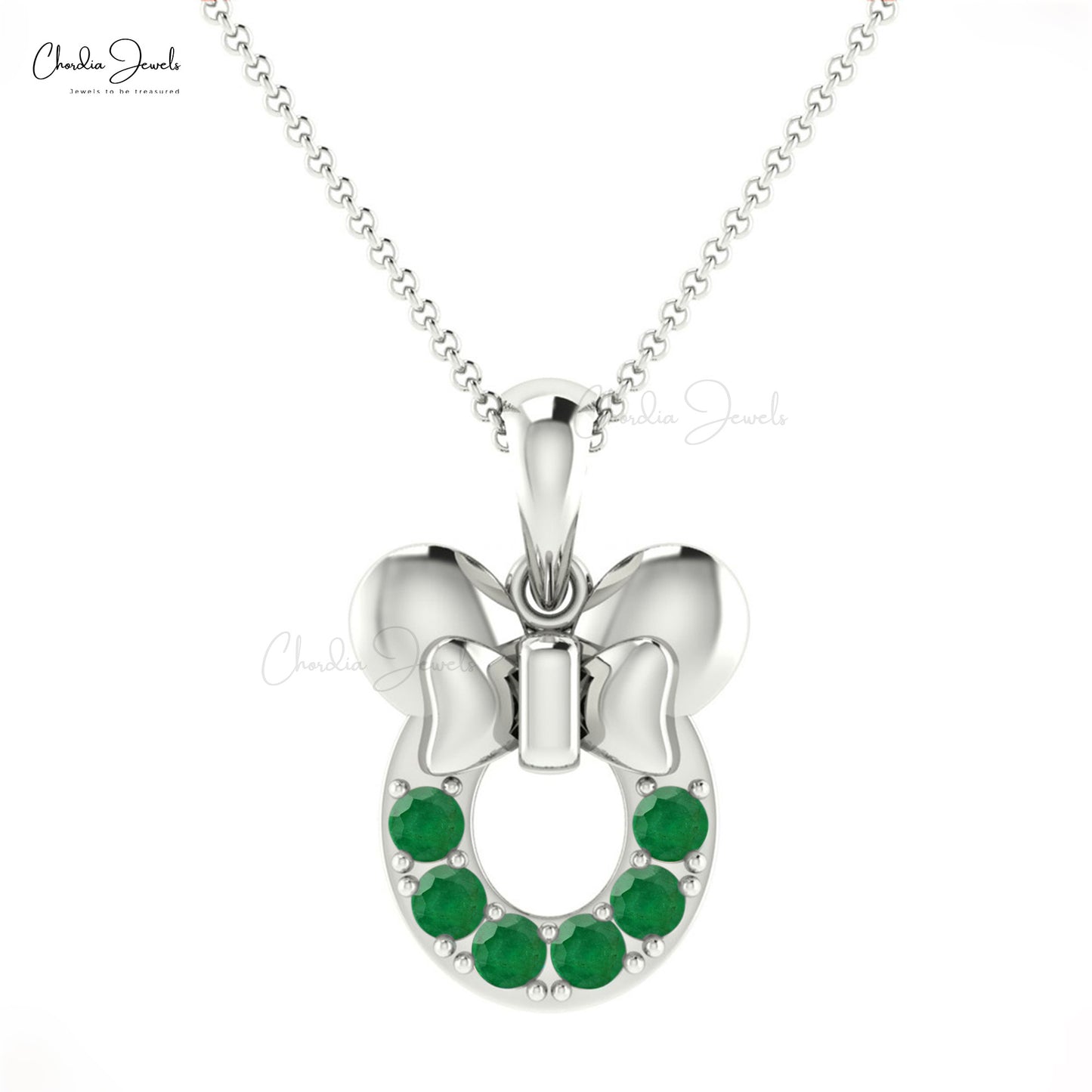 Mickey Mouse Kids Pendant In 14k Solid Gold Authentic Emerald Gemstone Pave Setting Pendant