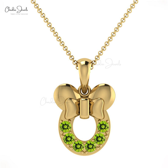 Exquisite Cartoon Dainty Disney Pendant Necklace Pendant Authentic Green Peridot Mickey Mouse Pendant in 14k Solid Gold Birthday Gift For Daughter