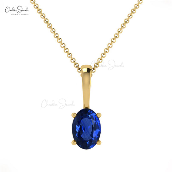 Vintage Oval Shape Natural Blue Sapphire Gemstone Pendant Necklace 14k Solid Gold Charms Pendant Hallmarked Jewelry For Birthday Gift