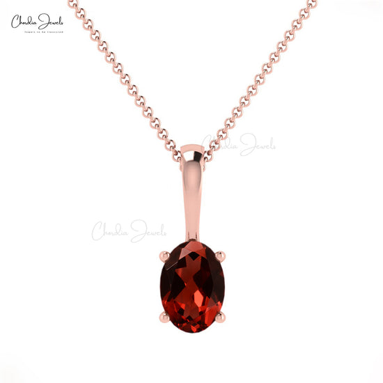 Beautiful Handmade Stylish Gemstone Pendant Necklace in 14k Pure Gold 6x4mm Oval Genuine Red Garnet Pendant Jewelry For Mother's Day Gift