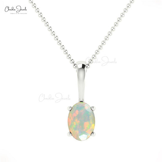 Single Gemstone Charm With 6x4mm Fire Opal Prong Set in 14k Gold Solitaire Pendant