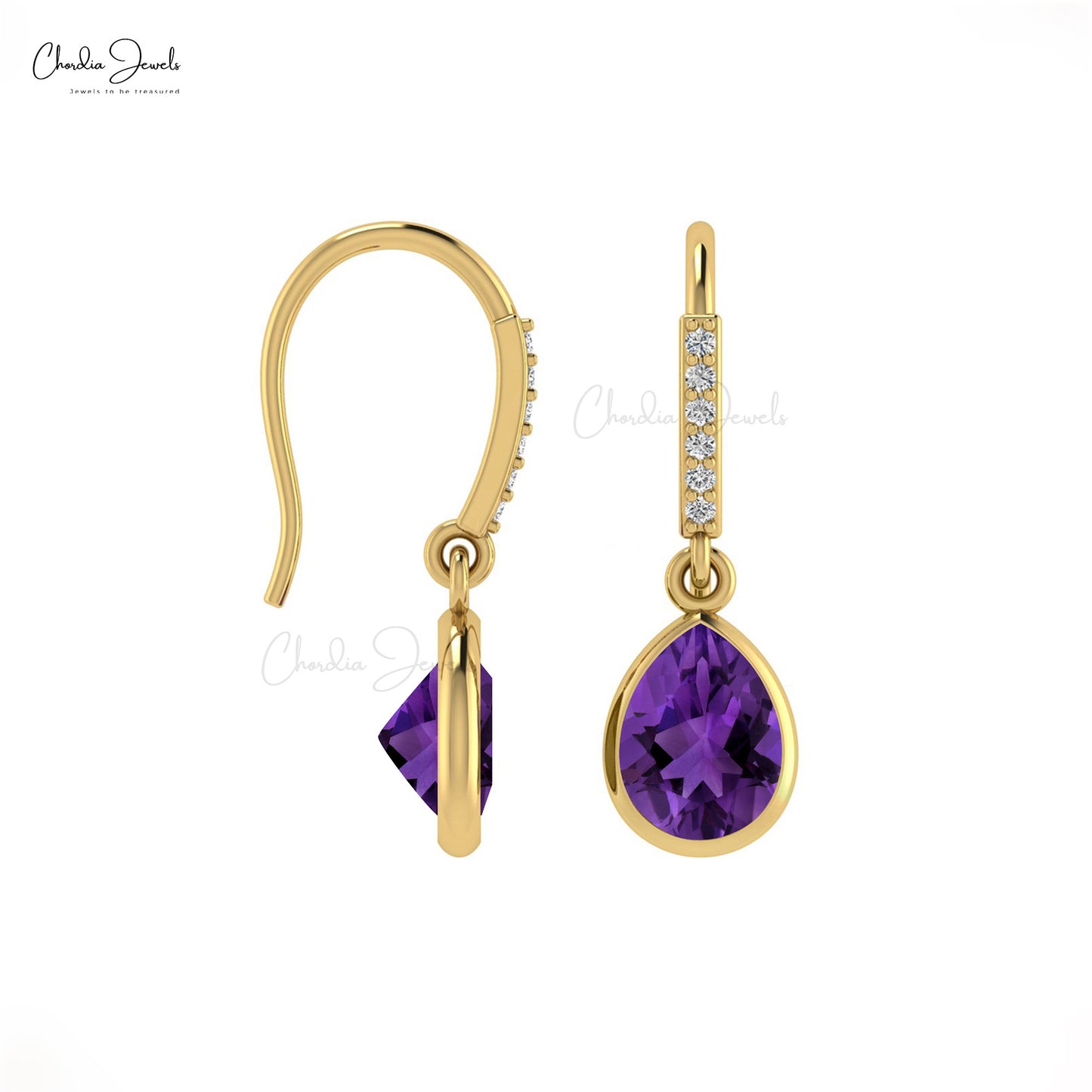 amethyst drop earrings yellow gold in pear shaped with diamond accent