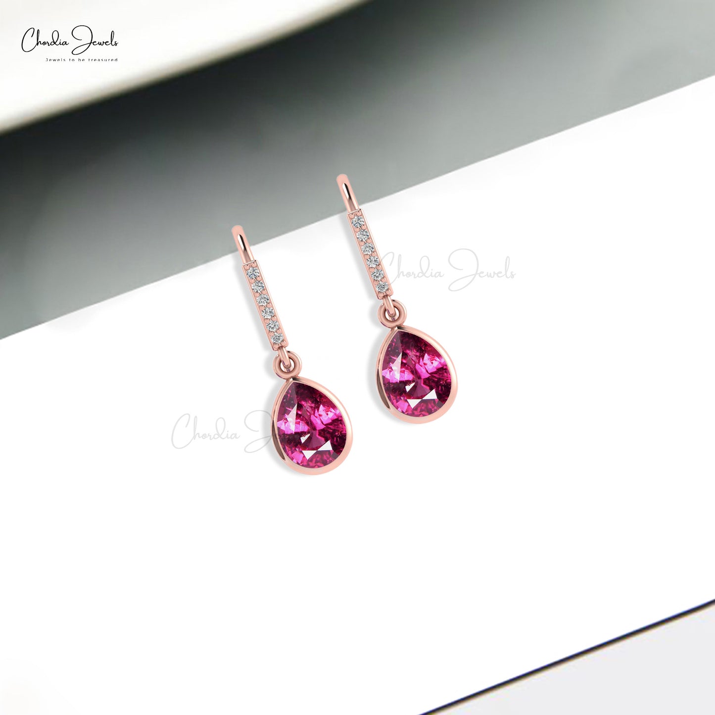 Load image into Gallery viewer, January Birthstone Pear Shaped Rhodolite Garnet Drop Dangle Earring With Diamond Accent
