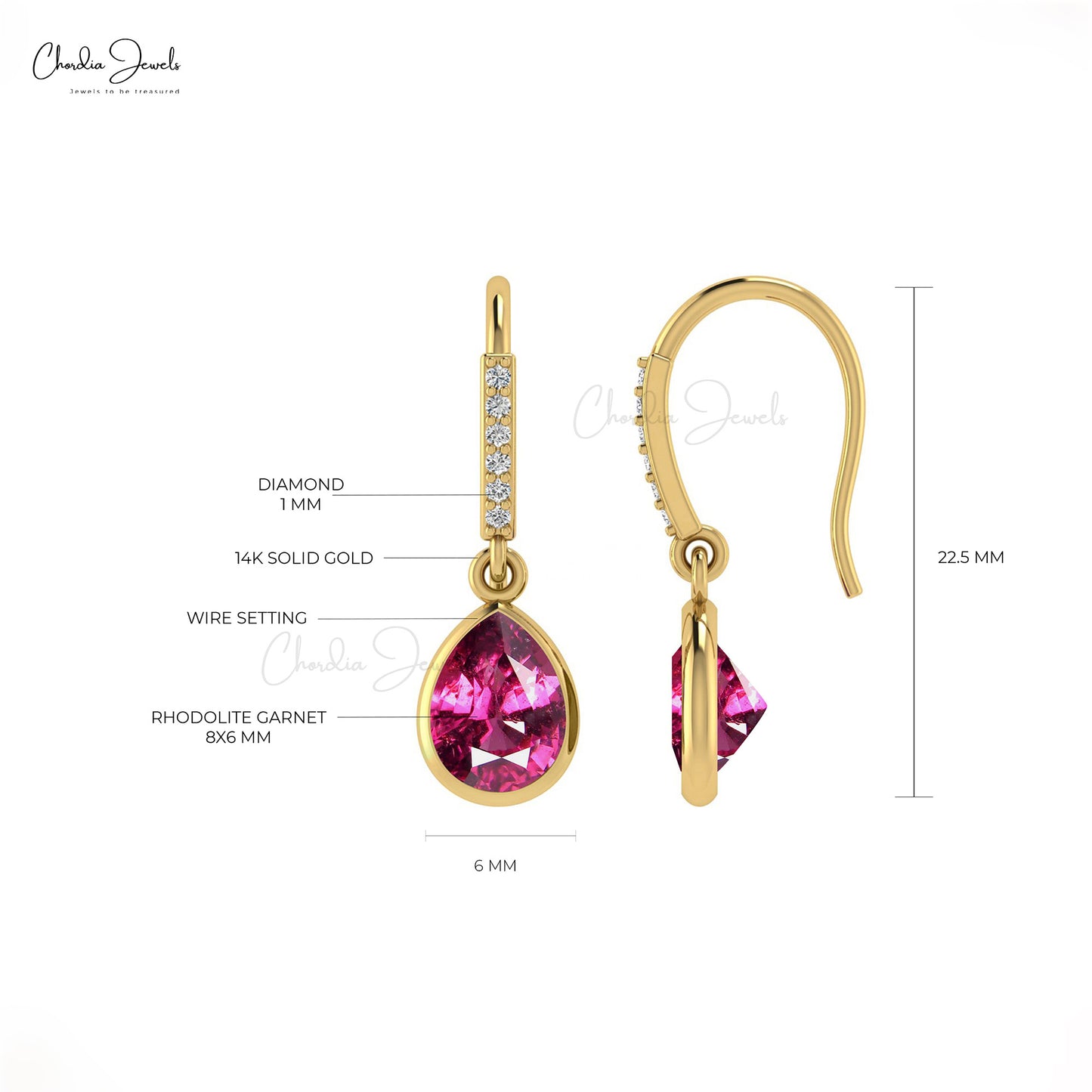 14k Solid Gold Rhodolite Garnet & Diamond Earrings