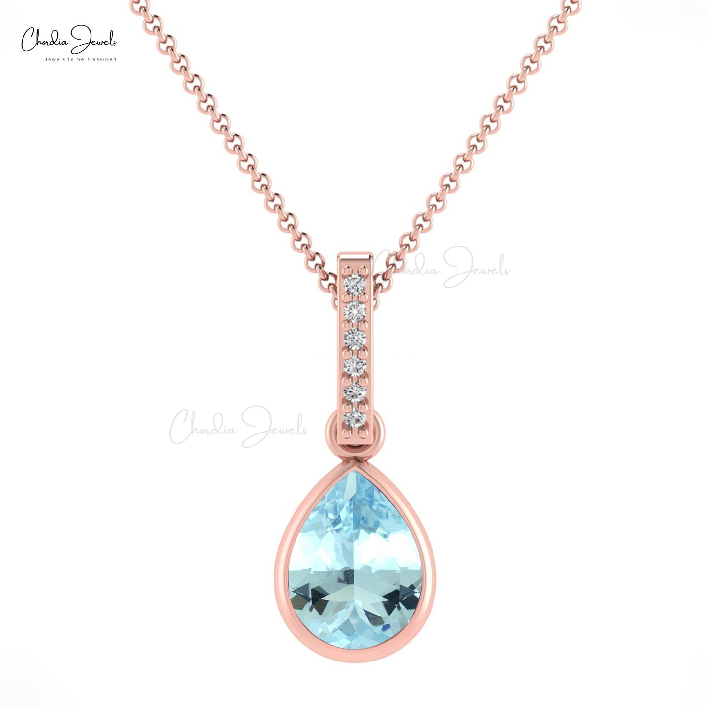 New Design Water Drop 14k Real Gold Pendant Necklace Authentic Aquamarine and White Diamond Pendant Minimalist Jewelry For Wedding Gift